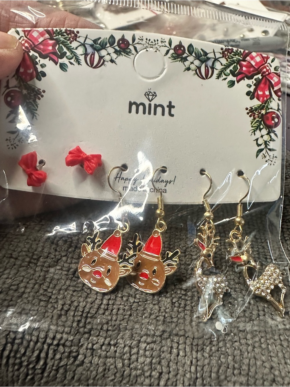 Mint Red Reindeer Earrings - Holiday Earring Set